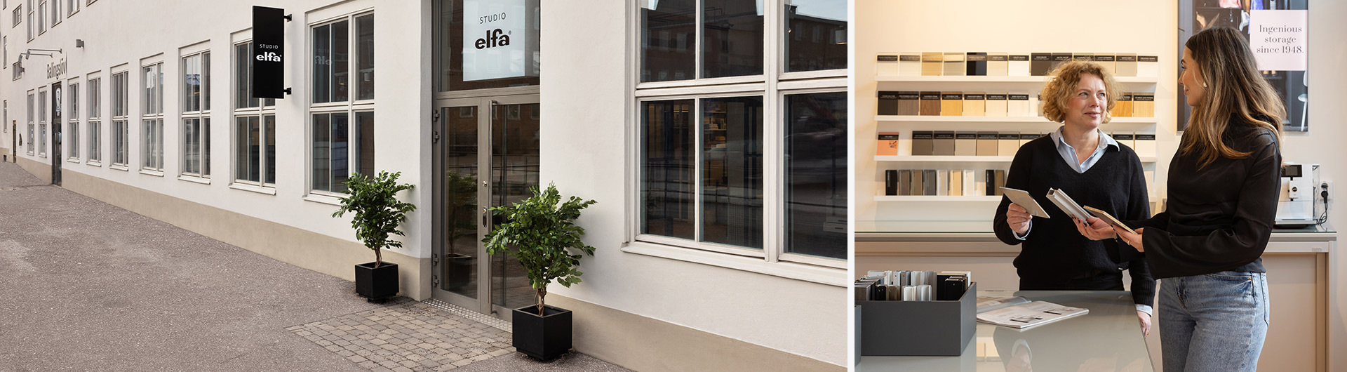 Ingång till Studio Elfa Bromma.