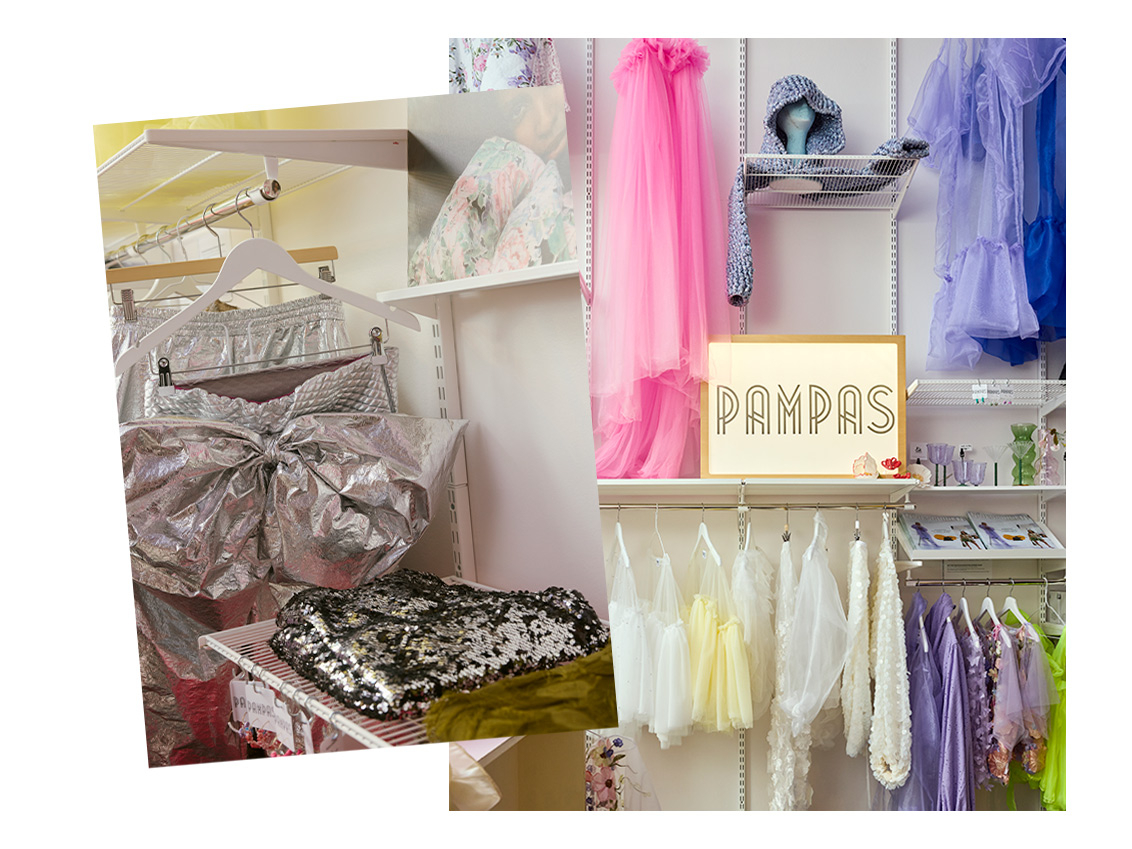 Förvaringssystemet Classic by Elfa i Pampas butik, med hängande kläder.