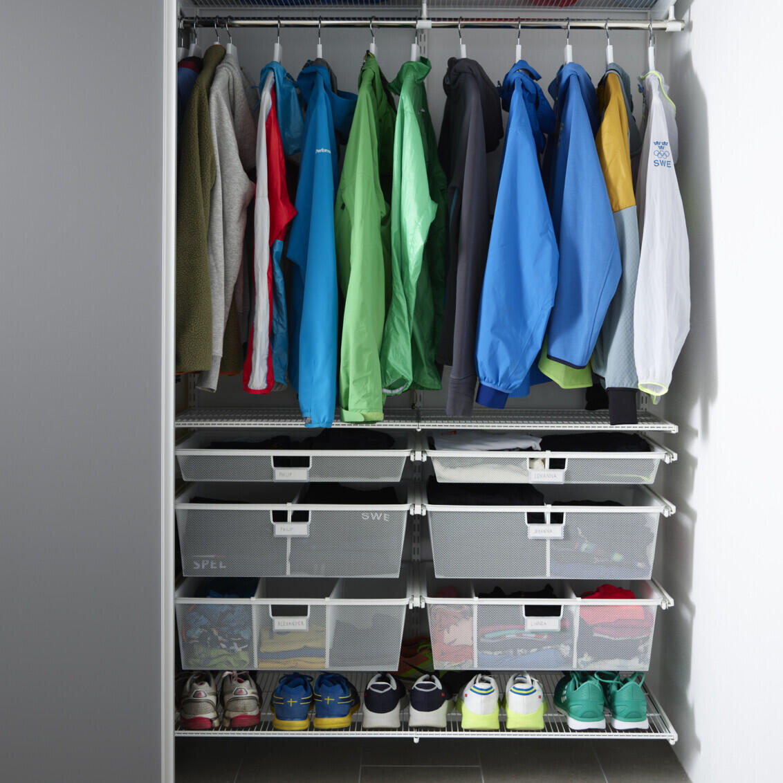 Wardrobe from Classic by Elfa where you can store your training clothes and shoes.