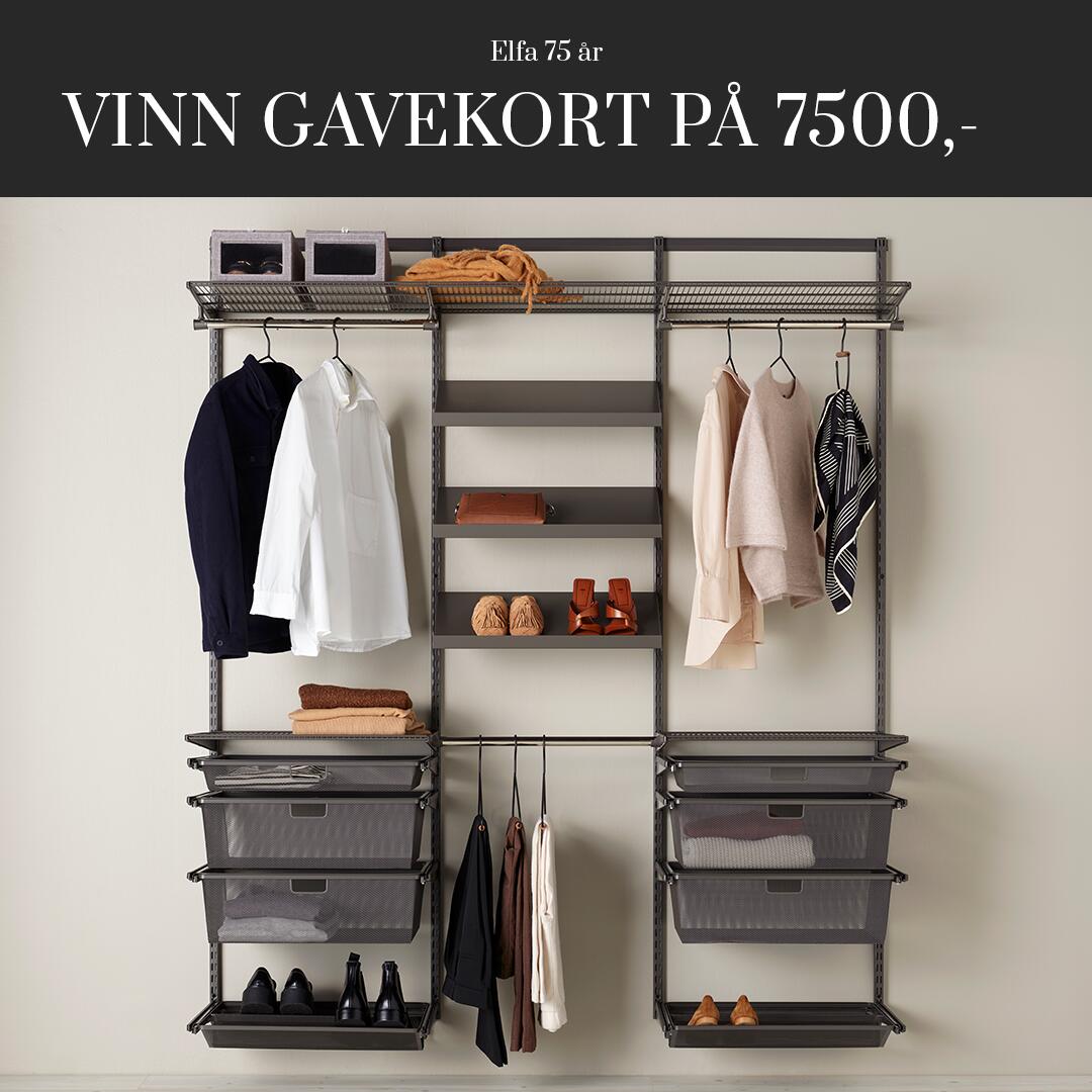 Elfa garderobesystem med klær og sko