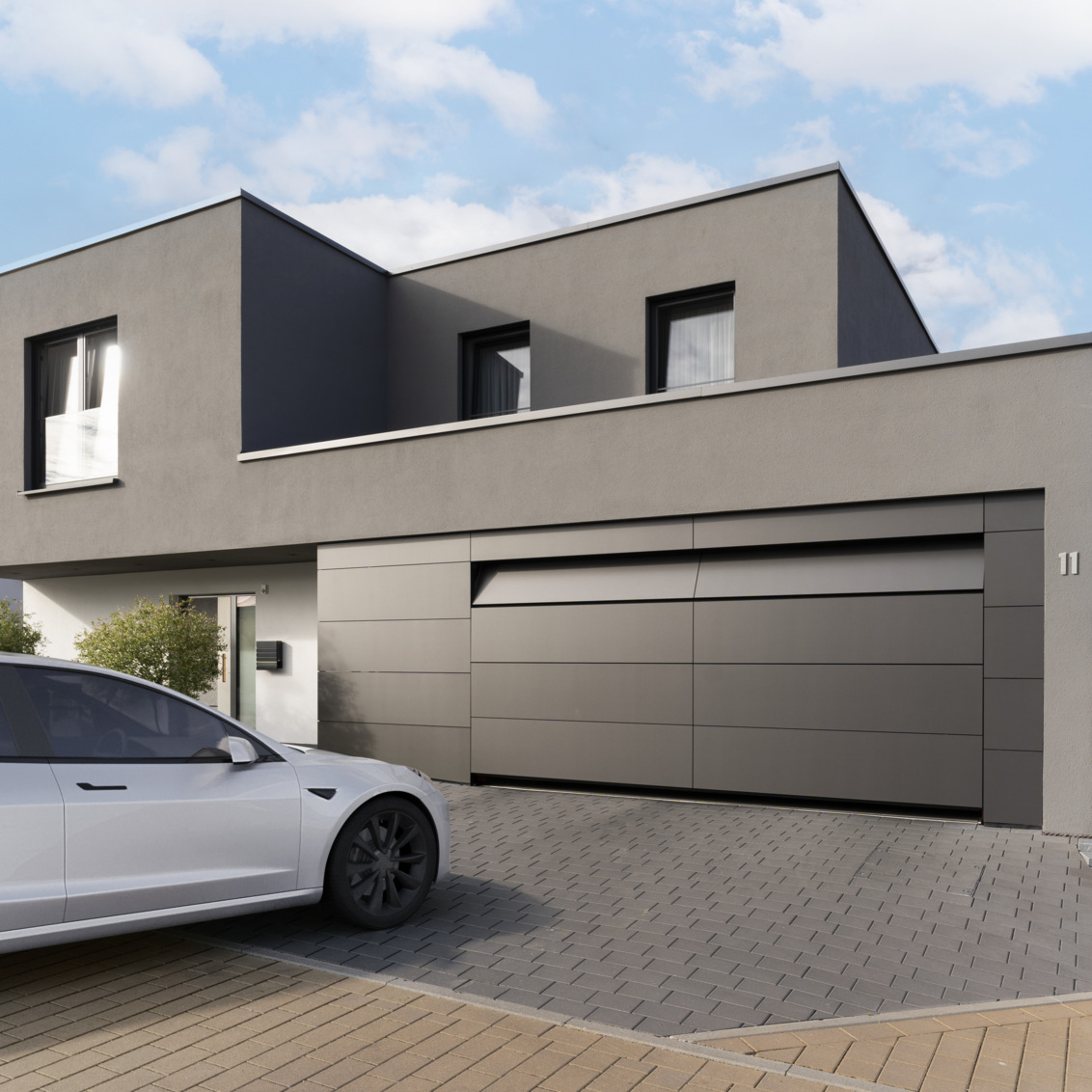 Garage med stängd carport.